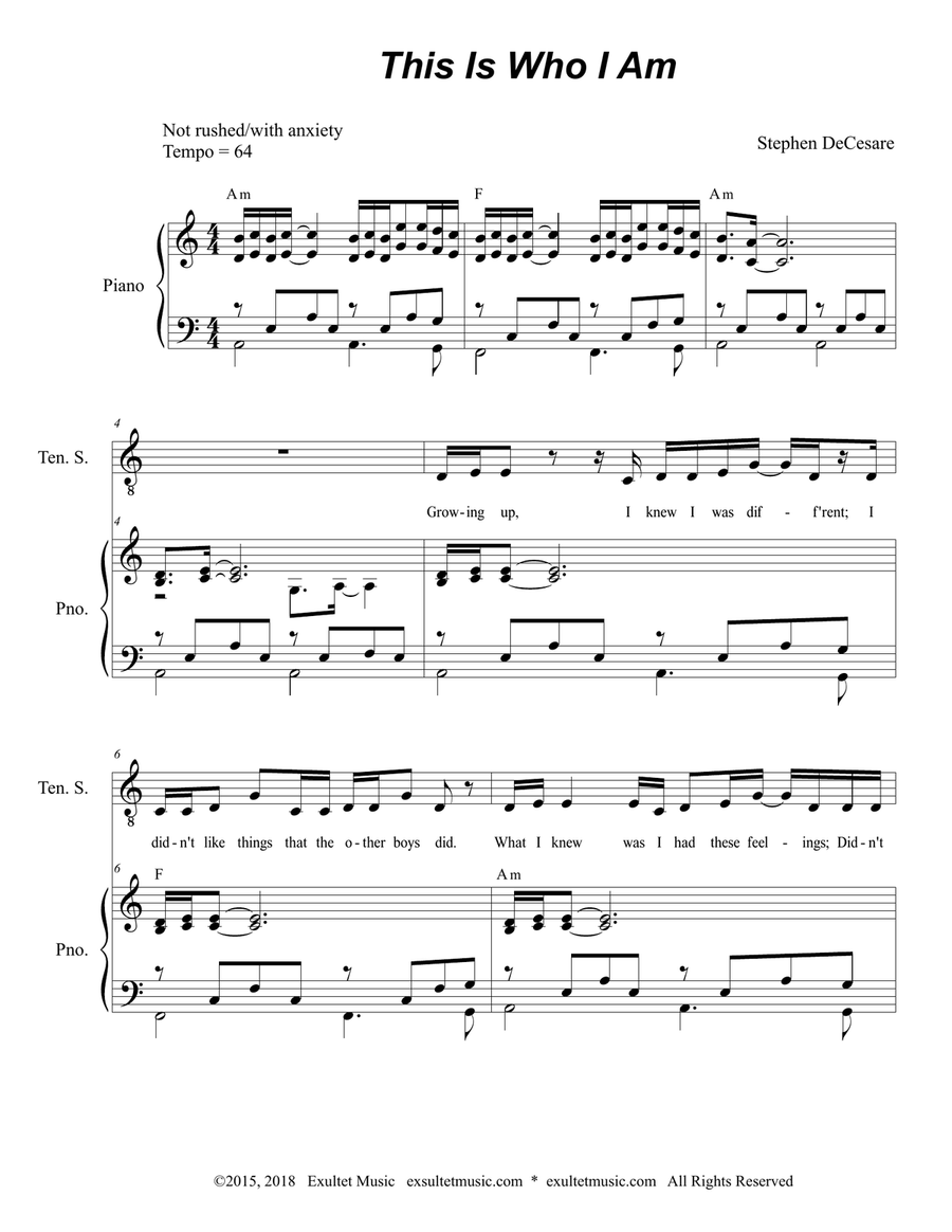 This Is Who I Am (Tenor solo and TTB) TTBB scores gallery preview page 1