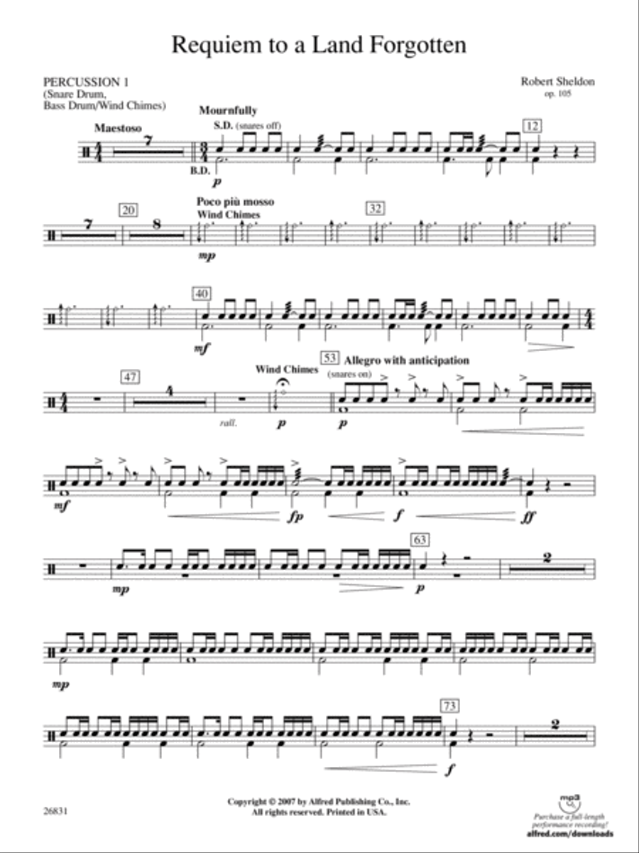 Requiem to a Land Forgotten: 1st Percussion Concert Band scores gallery preview page 1