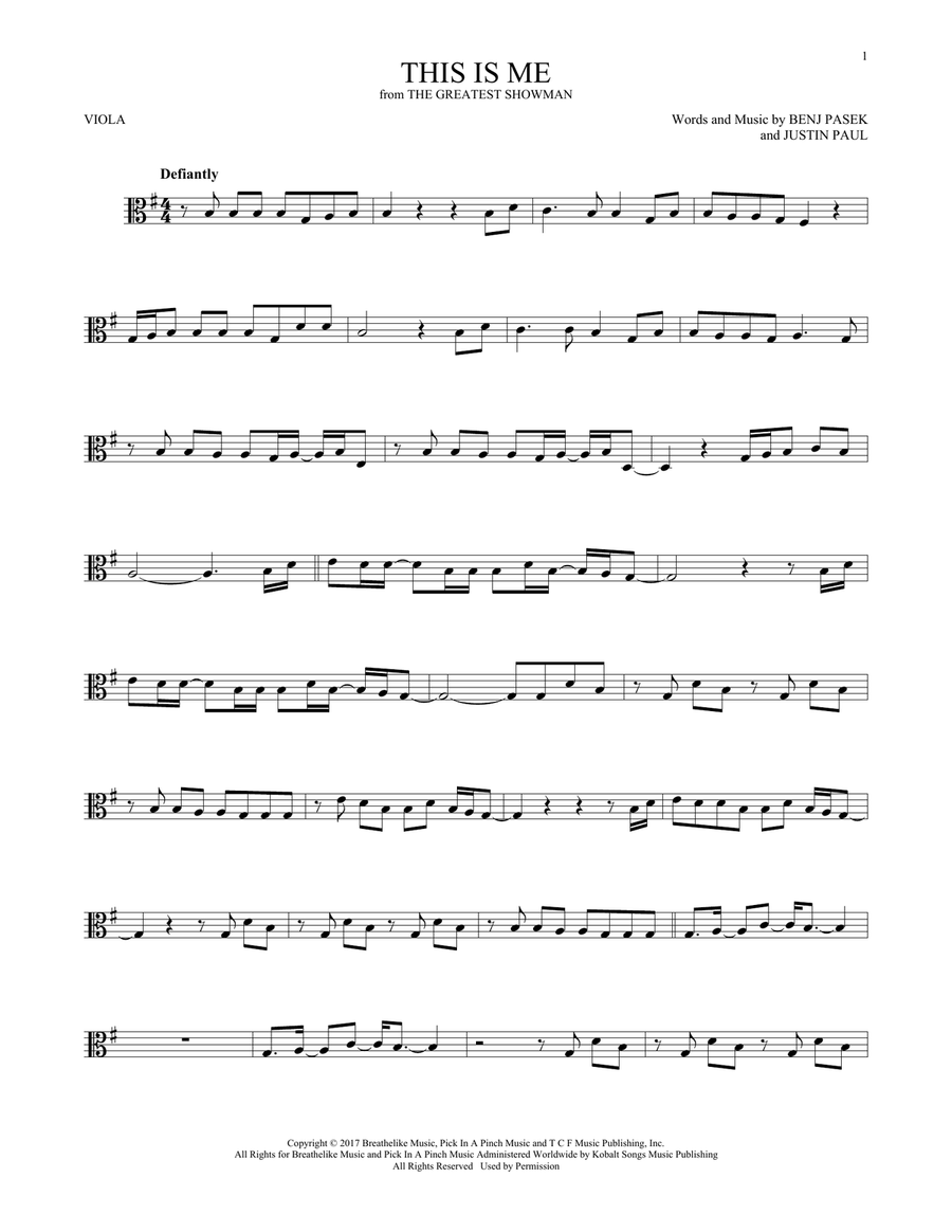 This Is Me (from The Greatest Showman) Viola Solo scores gallery preview page 1