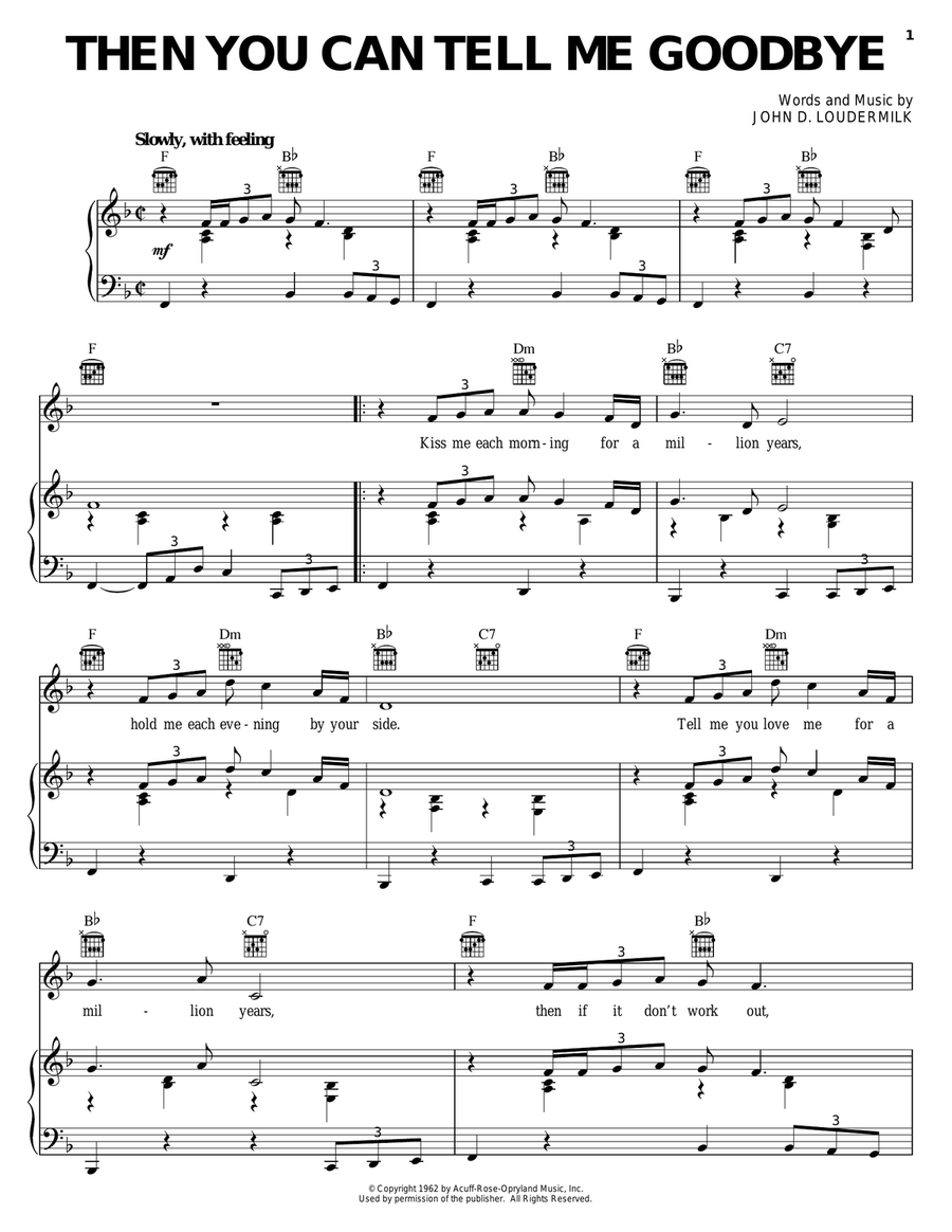 Then You Can Tell Me Goodbye Piano, Vocal, Guitar scores gallery preview page 1
