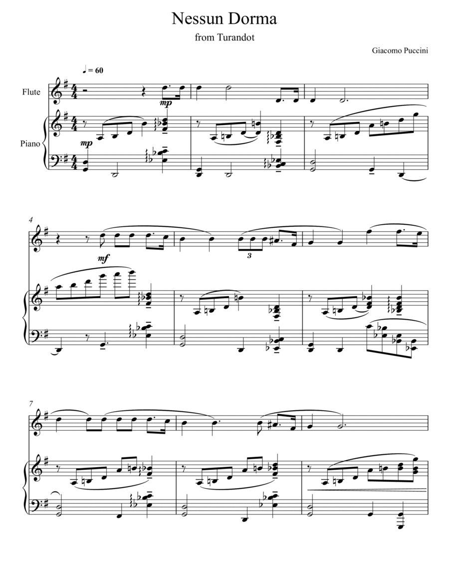 Giacomo Puccini - Nessun Dorma - Turandot (Flute Solo) image number null