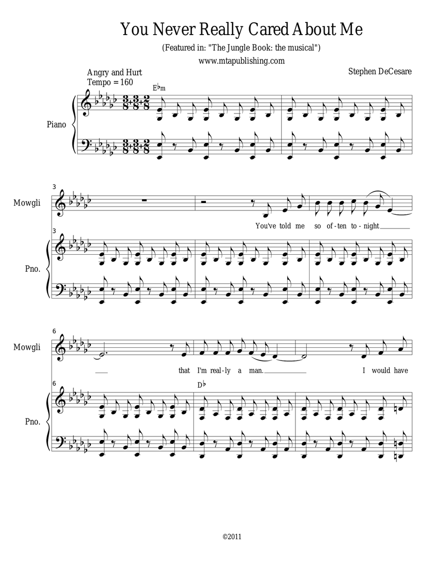 You Never Really Cared About Me (Vocal solo with SATB) 4-Part scores gallery preview page 1