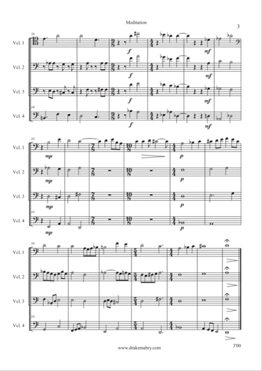 Meditation (Cello quartet) Cello scores gallery preview page 3