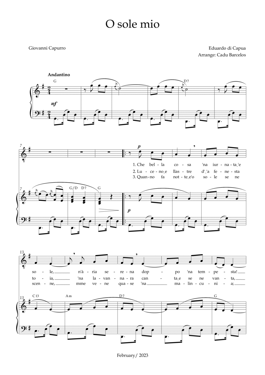 O Sole Mio (Eduardo di Capua) - G Major Chords Voice scores gallery preview page 1
