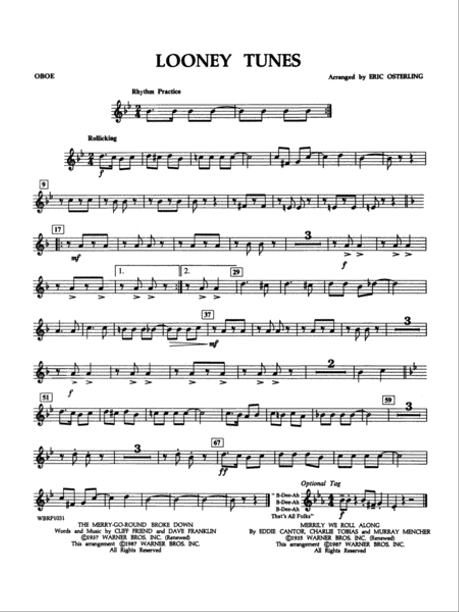 Looney Tunes: Oboe Looney Tunes: Oboe Concert Band scores gallery preview page 1