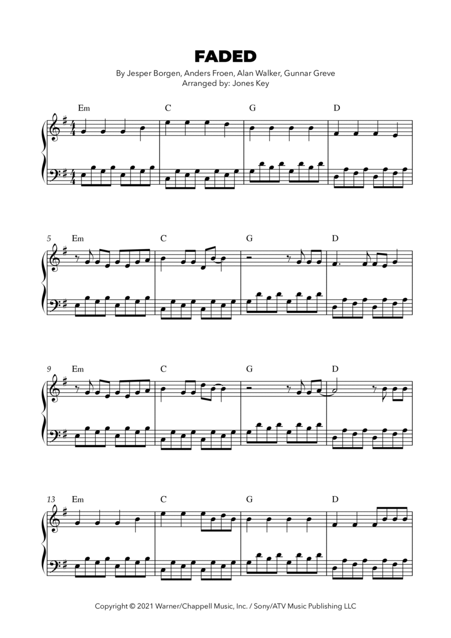 Faded Easy Piano scores gallery preview page 1