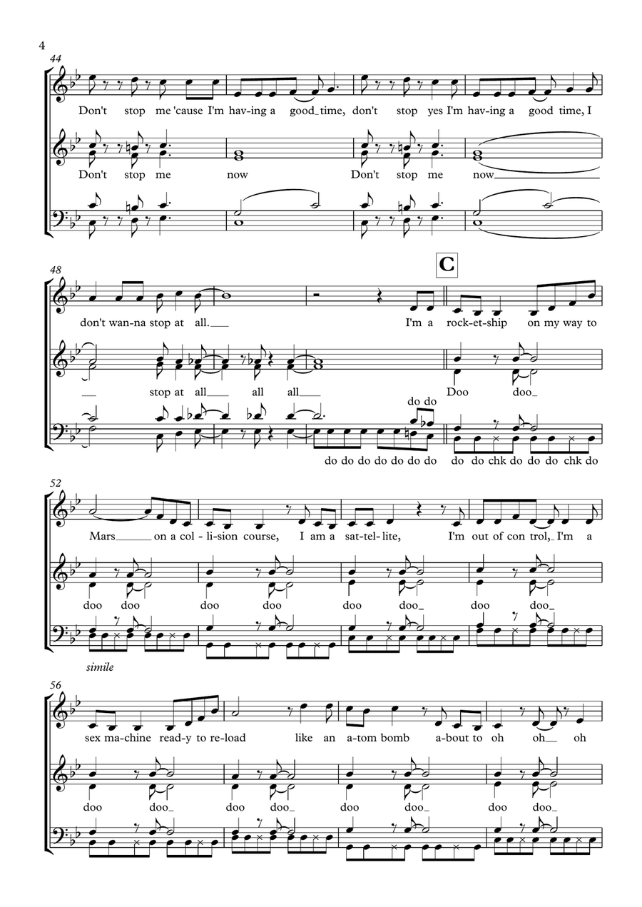 Don't Stop Me Now 4-Part scores gallery preview page 4