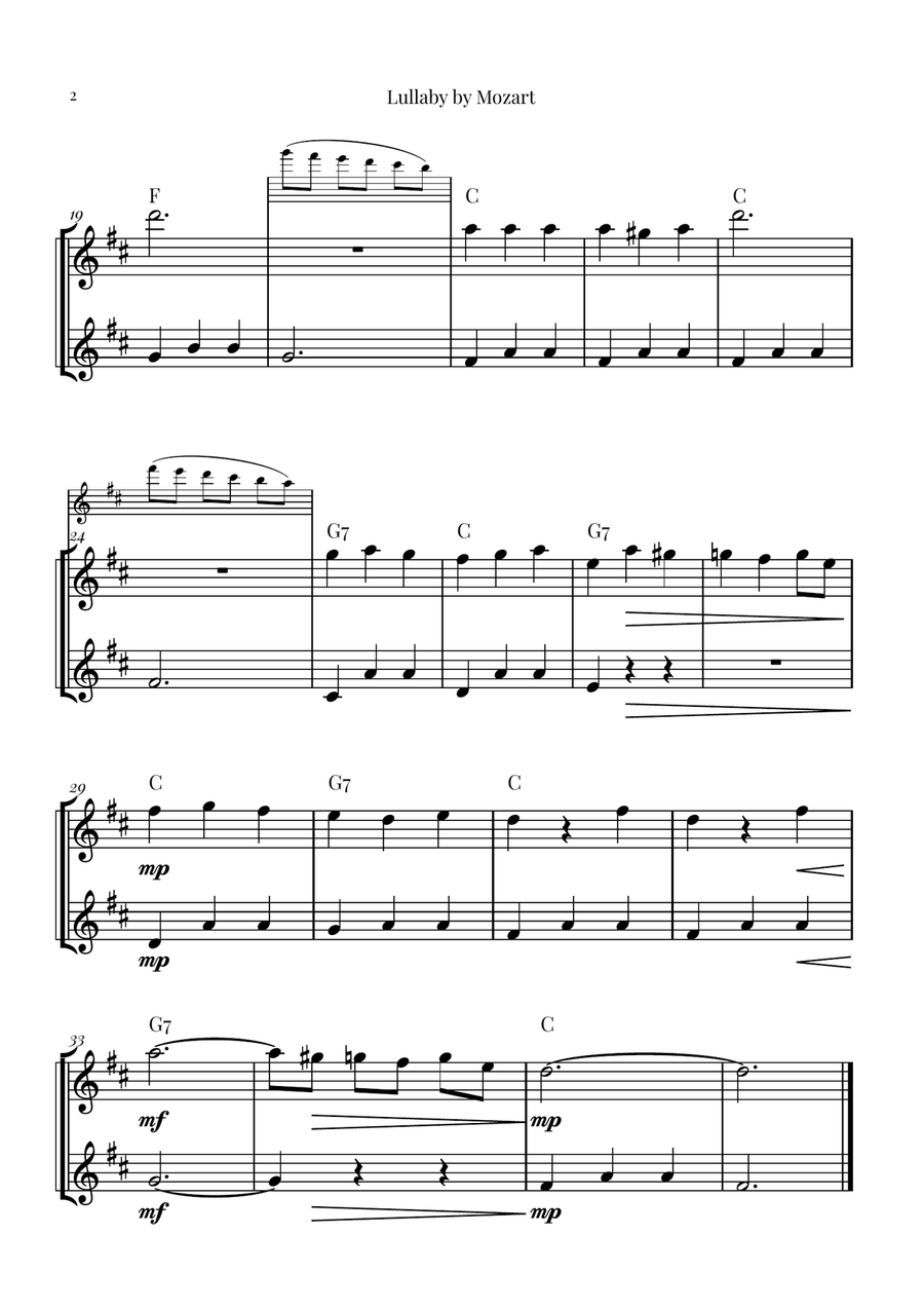 Mozart's Lullaby Woodwind Duet scores gallery preview page 2