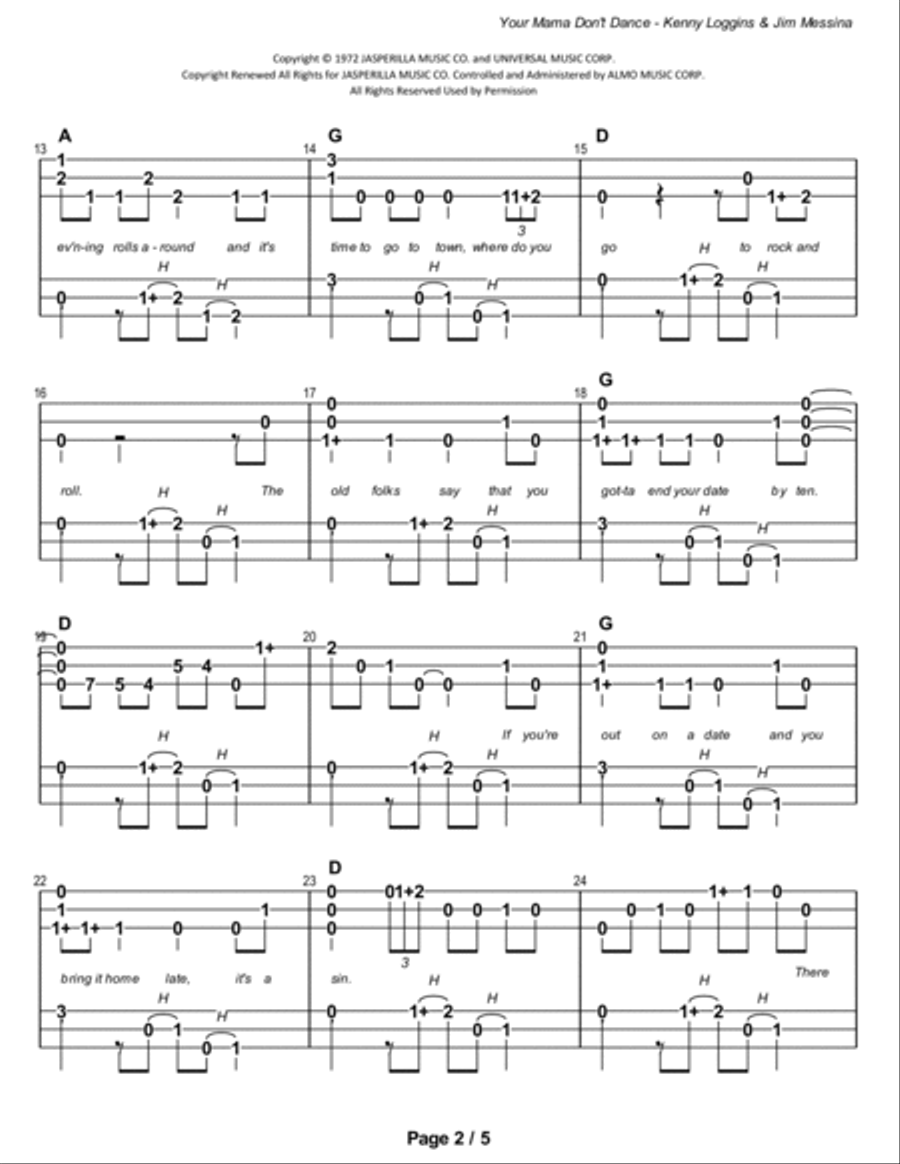 Your Mama Don't Dance Dulcimer scores gallery preview page 3