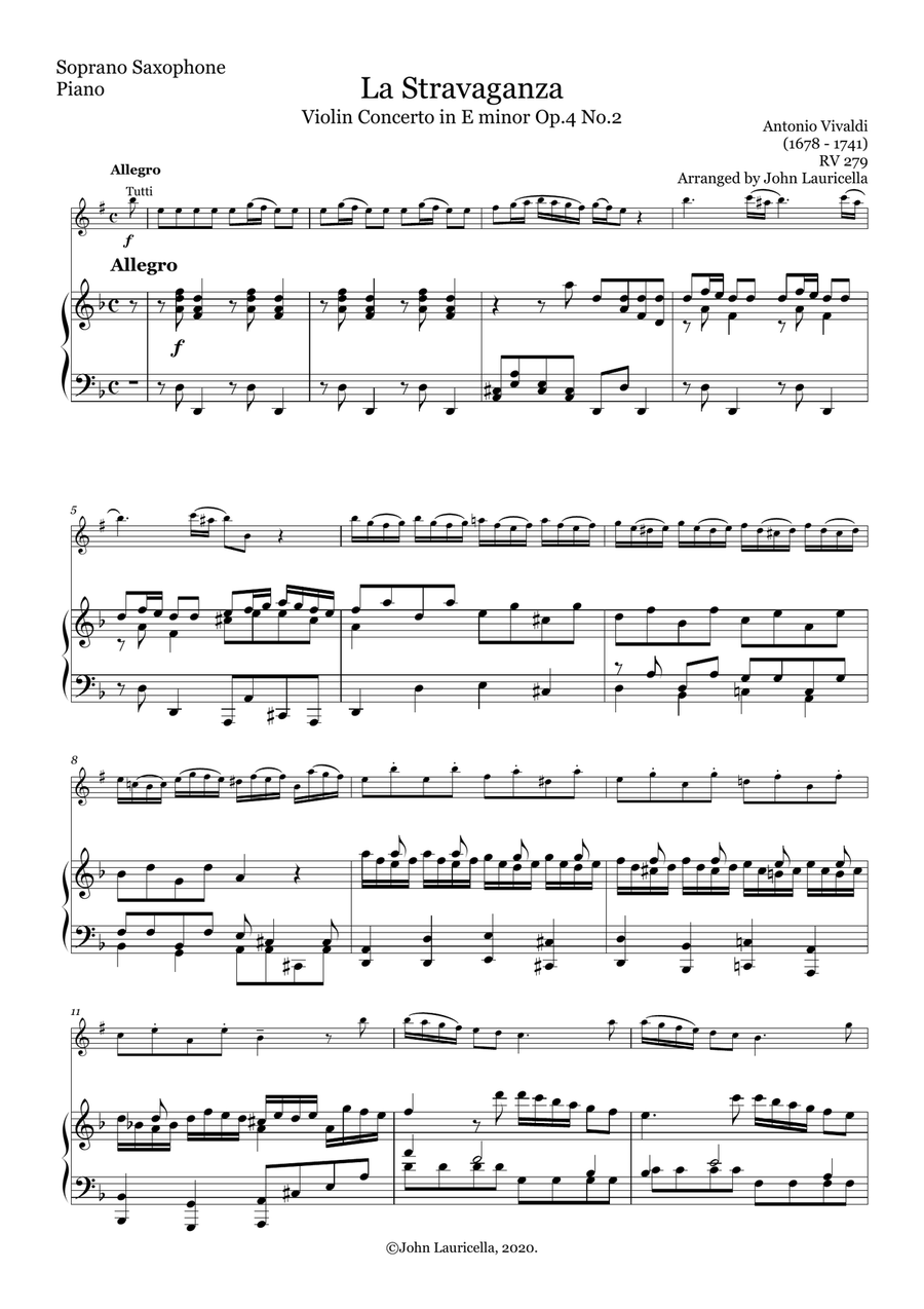 La Stravaganza No. 2 in E minor, RV. 279 Woodwind Quartet scores gallery preview page 3