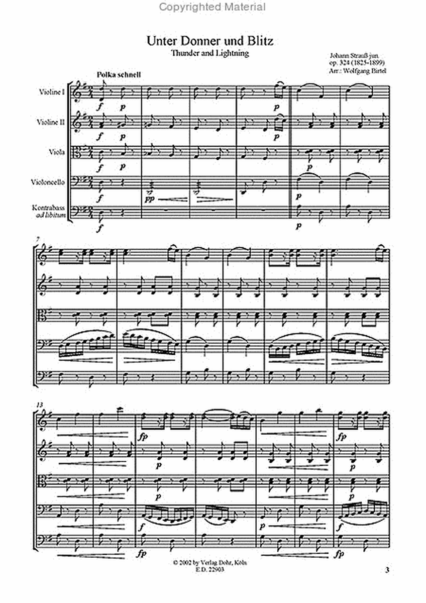 Unter Donner und Blitz op. 324 -Polka- (für Streichquartett)