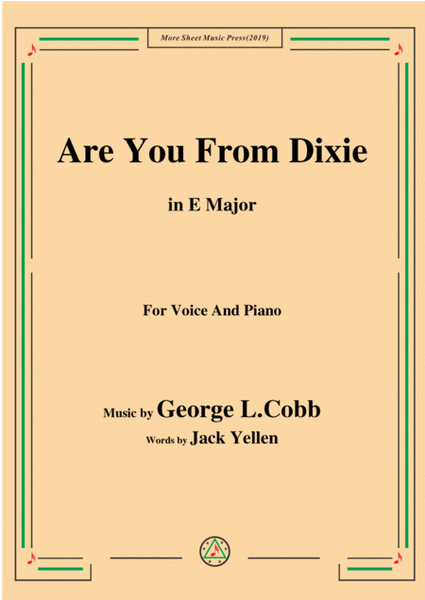 George L. Cobb-Are You From Dixie,in E Major,for Voice&Piano image number null