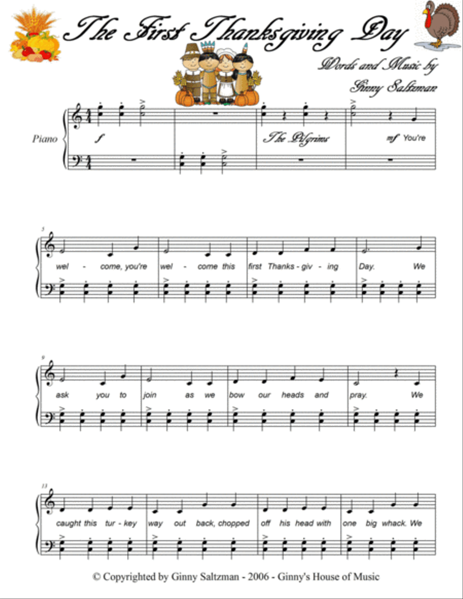 The First Thanksgiving Day - A Fun Children's Song for Thanksgiving Voice scores gallery preview page 2