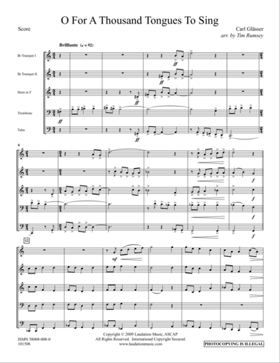 O For A Thousand Tongues to Sing Sacred scores gallery preview page 1