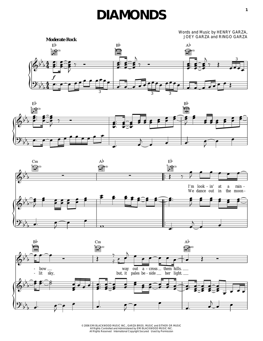 Diamonds Piano, Vocal, Guitar scores gallery preview page 1