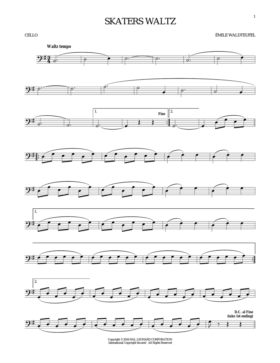 The Skaters (Waltz) The Skaters (Waltz) Cello Solo scores gallery preview page 1