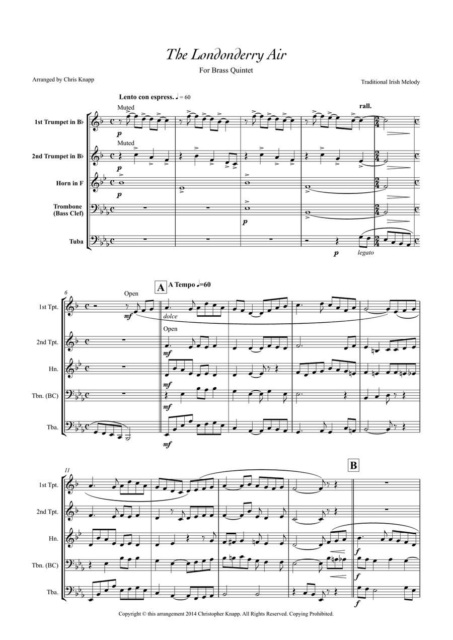 The Londonderry Air (Danny Boy) Brass Quintet scores gallery preview page 1