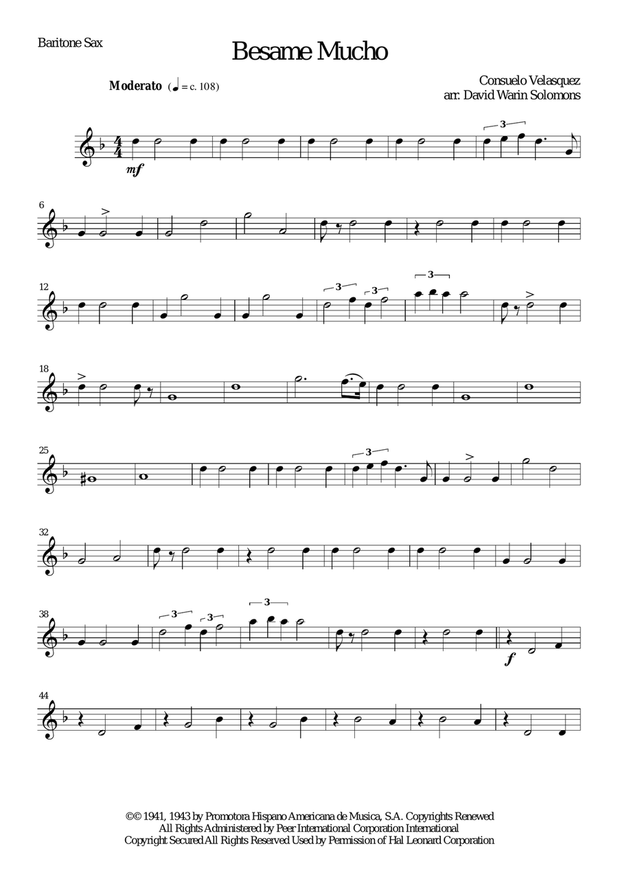 Besame Mucho (Kiss Me Much) Saxophone Quartet scores gallery preview page 6