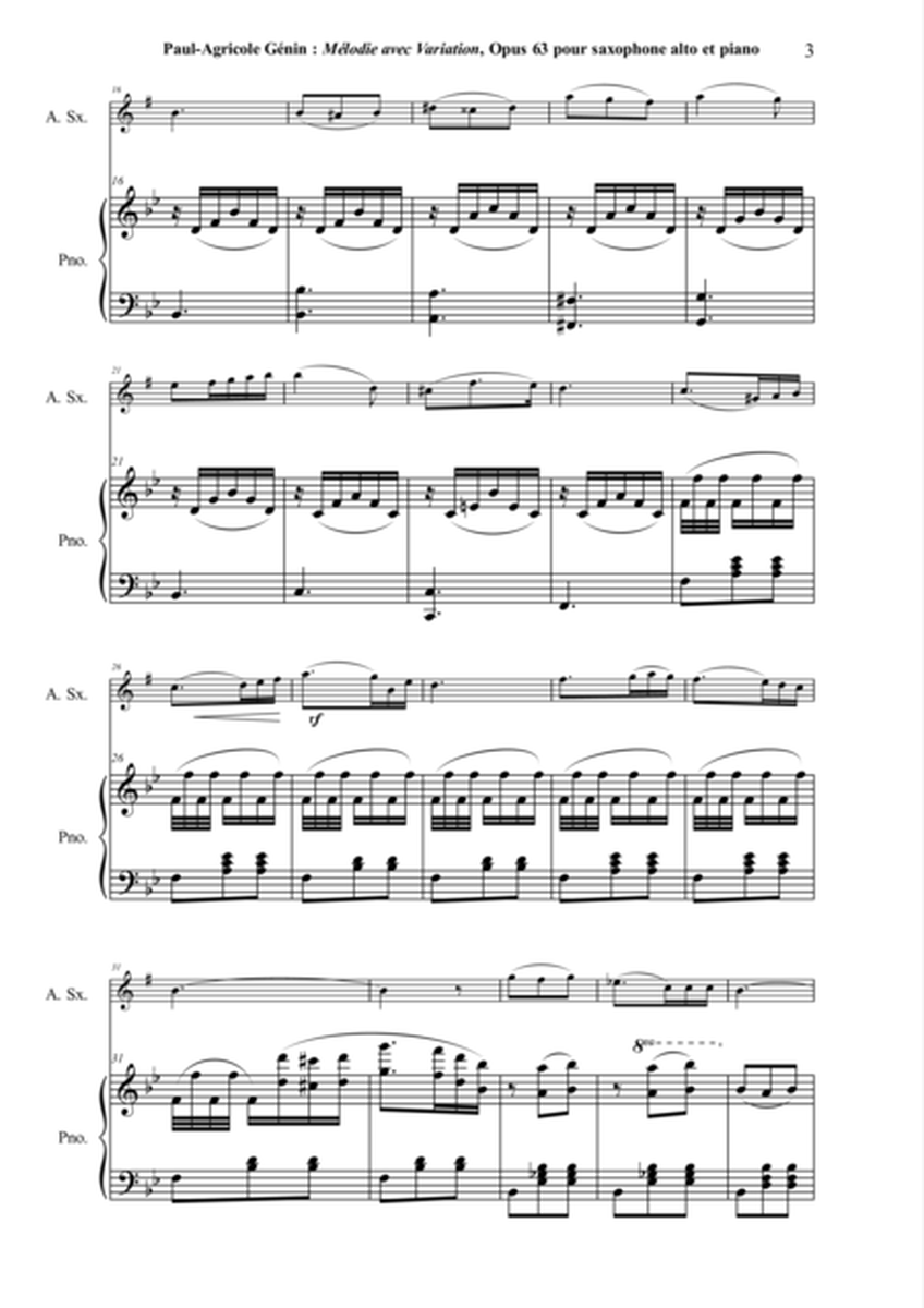 Paul-Agricole Génin: Mélodie avec variation, opus 63, for alto saxophone and piano
