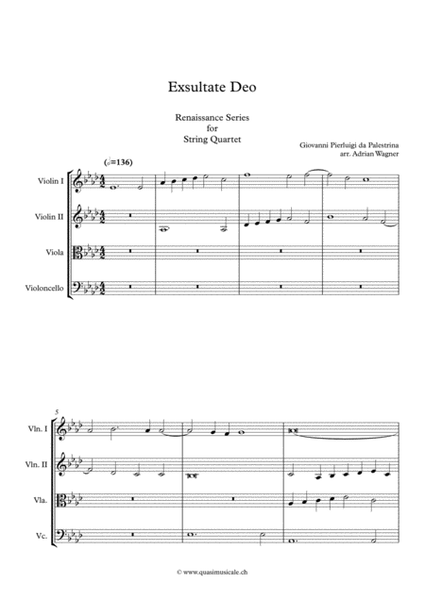 "Exsultate Deo" (Giovanni Pierluigi da Palestrina) String Quartet arr. Adrian Wagner image number null