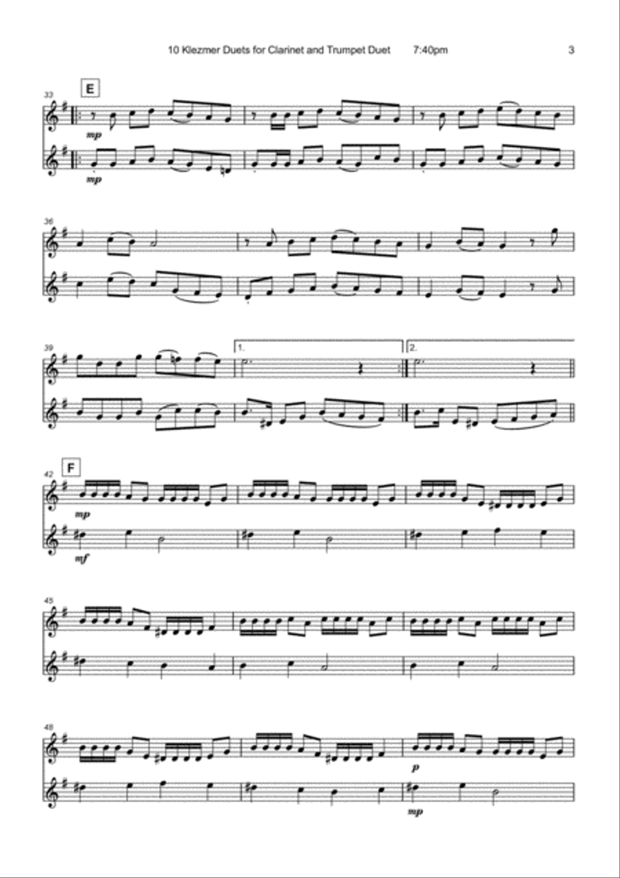 10 Klezmer Duets for Clarinet and Trumpet Clarinet scores gallery preview page 5