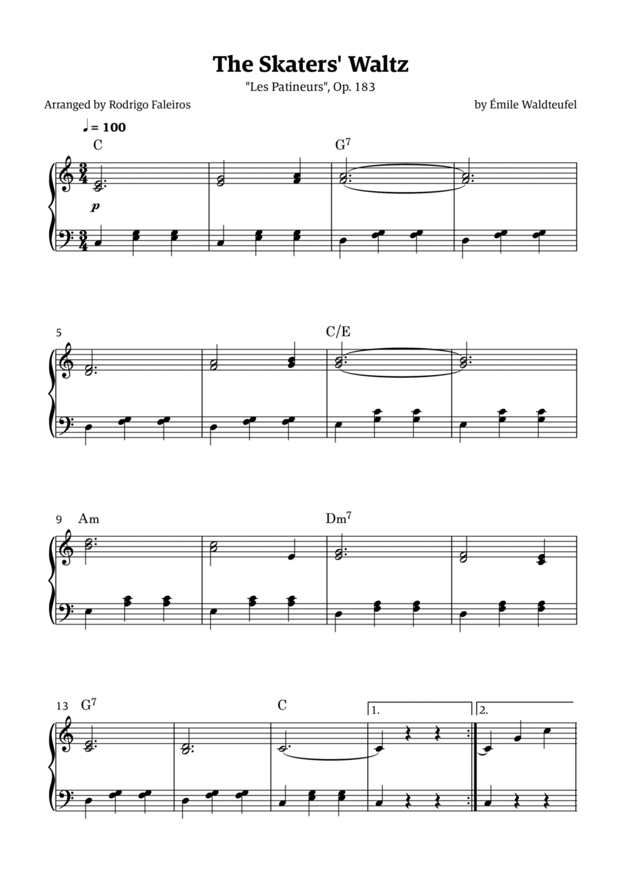 The Skaters Waltz (for beginners - with chords) Easy Piano scores gallery preview page 1