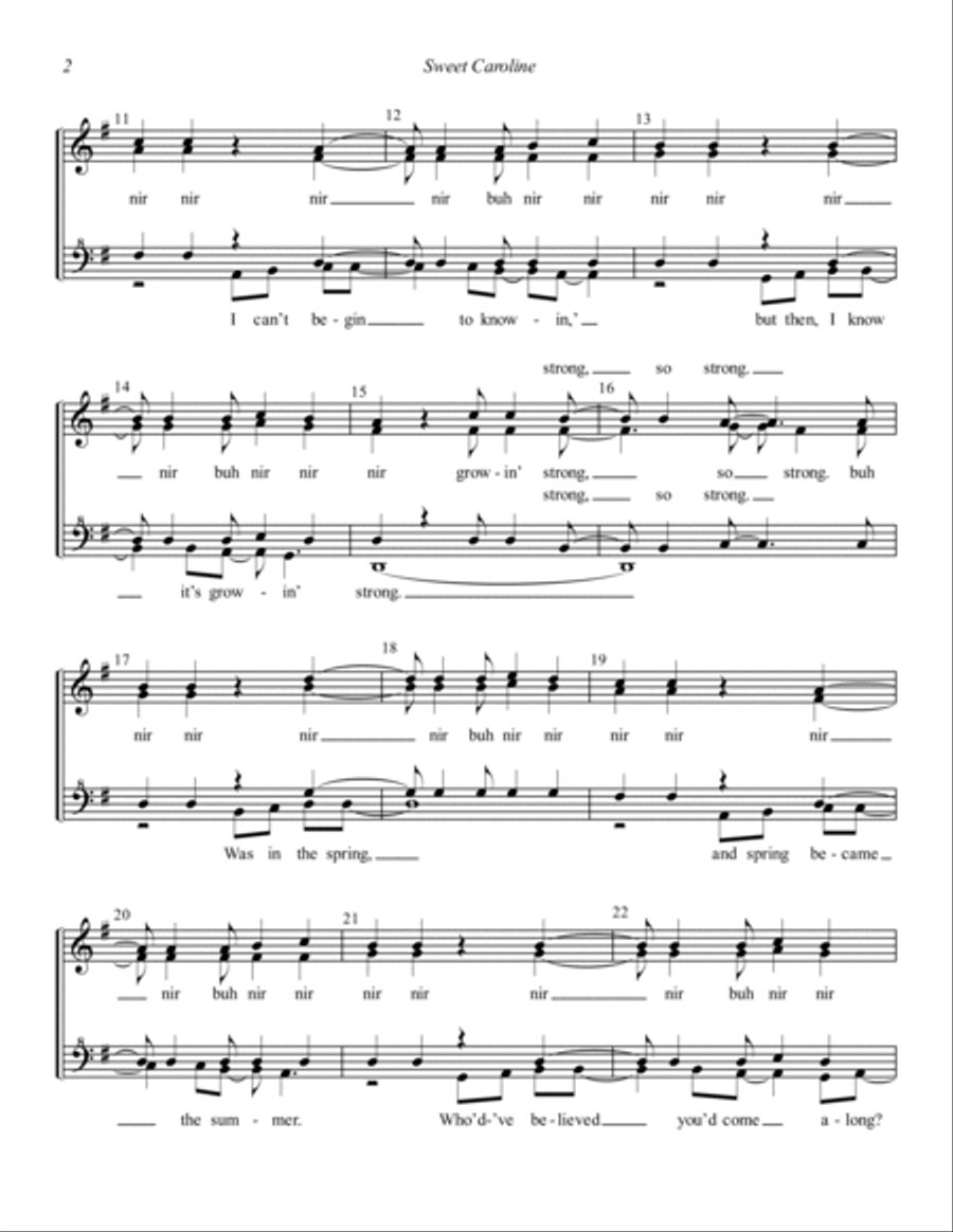 Sweet Caroline (arr. Dylan Oxford & A Mighty Wind) SSAA scores gallery preview page 2