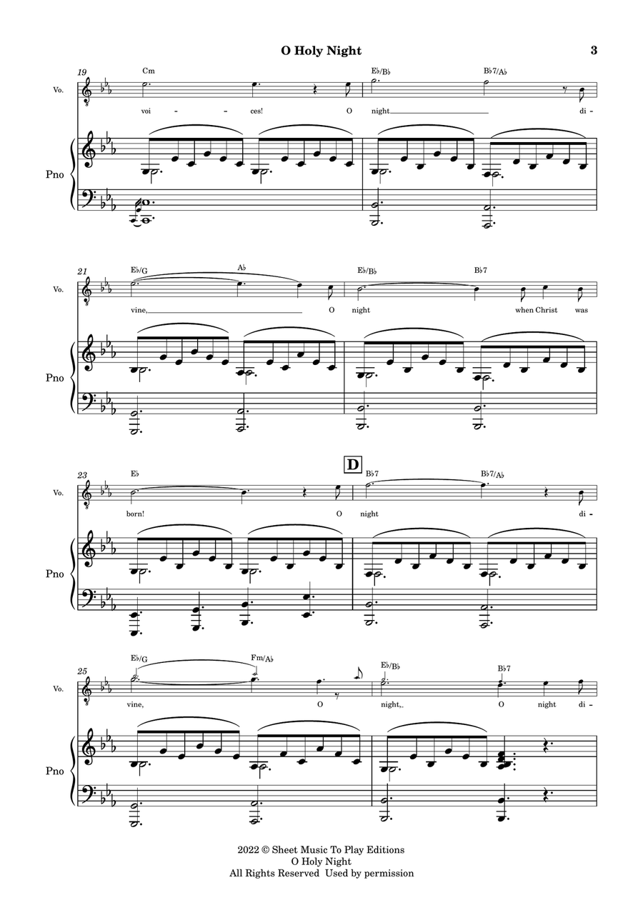 O Holy Night - Voice and Piano - Eb Major - W/Chords (Full Score and Parts) Piano, Vocal scores gallery preview page 3