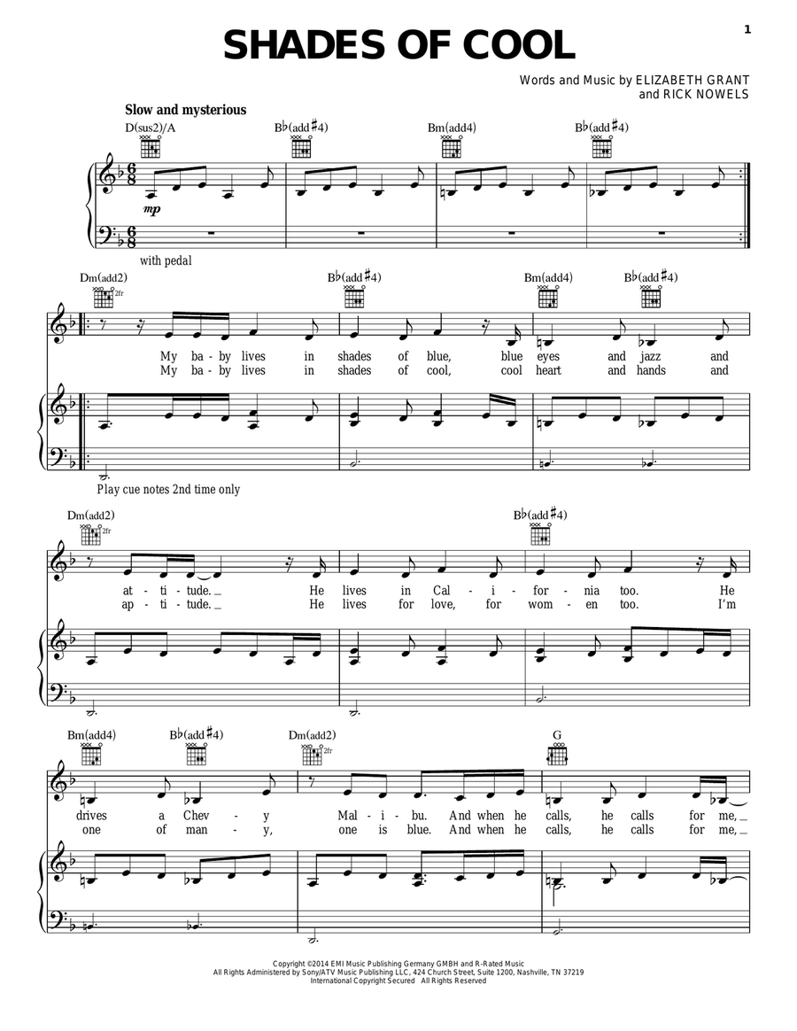 Shades Of Cool Shades Of Cool Piano, Vocal, Guitar scores gallery preview page 1