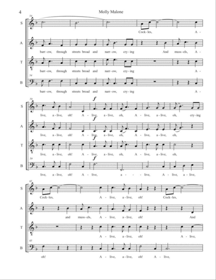 Molly Malone (SATB, a cappella) arranged by Sarah Jaysmith (Traditional Irish folk song) 4-Part scores gallery preview page 4