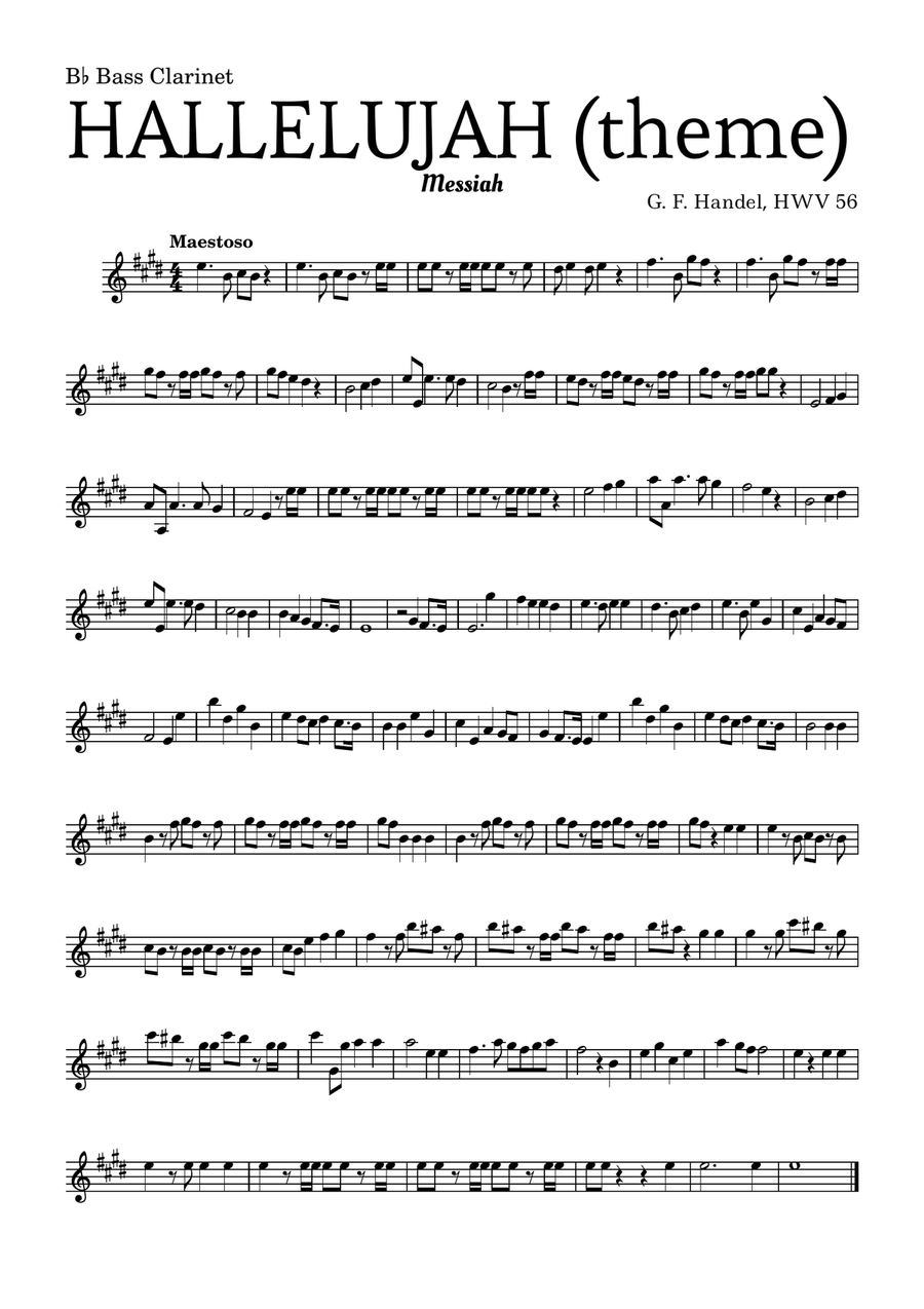 Aleluia (HALLELUJAH), of the Messiah - for B♭ Bass Clarinet and accompaniment Bass Clarinet scores gallery preview page 1