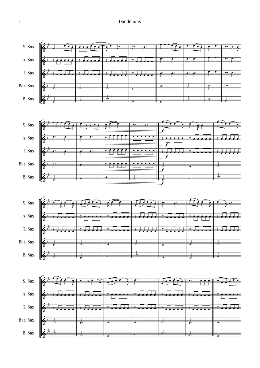 Dandelions Saxophone Quintet scores gallery preview page 2