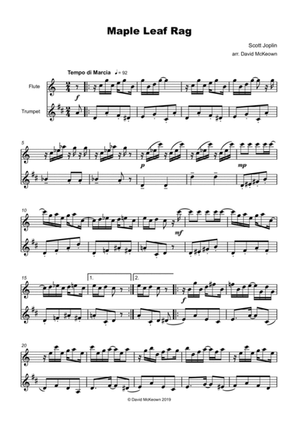 Maple Leaf Rag, by Scott Joplin, Flute and Trumpet Duet