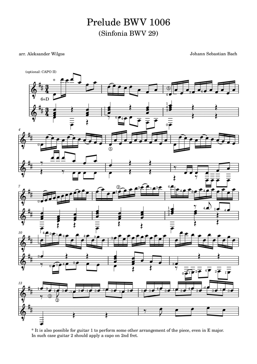 Prelude BWV 1006 (for 2 guitars) Acoustic Guitar scores gallery preview page 1