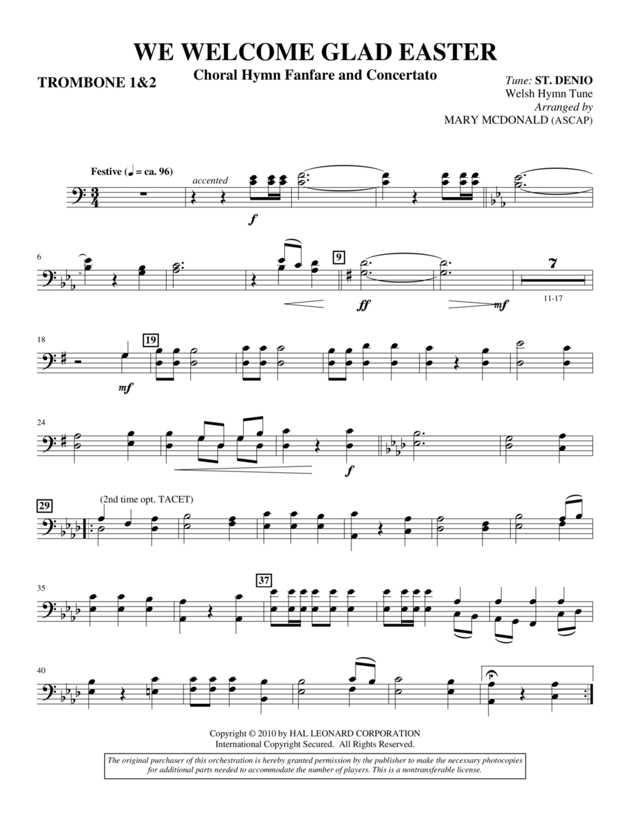 We Welcome Glad Easter - Trombone 1 & 2 Choir scores gallery preview page 1