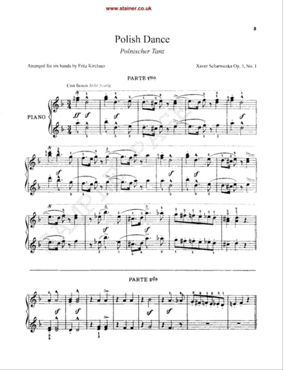 Polish Dance in E flat minor, Op. 3, No. 1 arranged for six hands Piano Solo scores gallery preview page 3