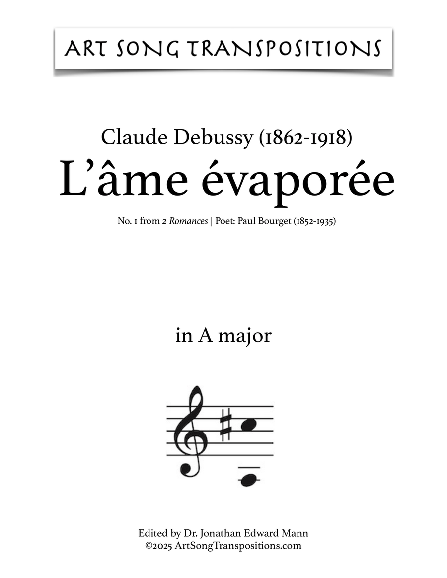 DEBUSSY: L'âme évaporée (transposed to A major, 