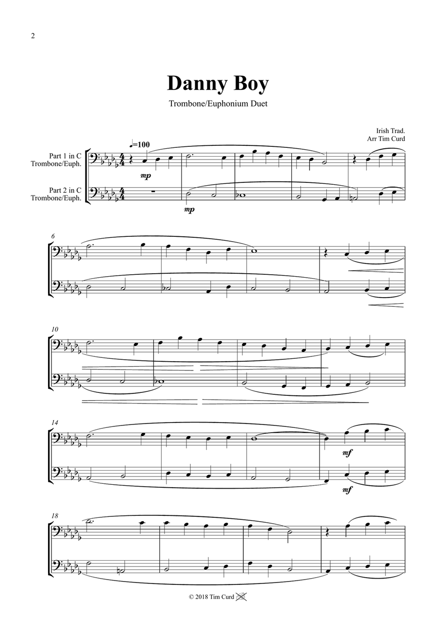Danny Boy. Duet for Trombone Brass Duet scores gallery preview page 2