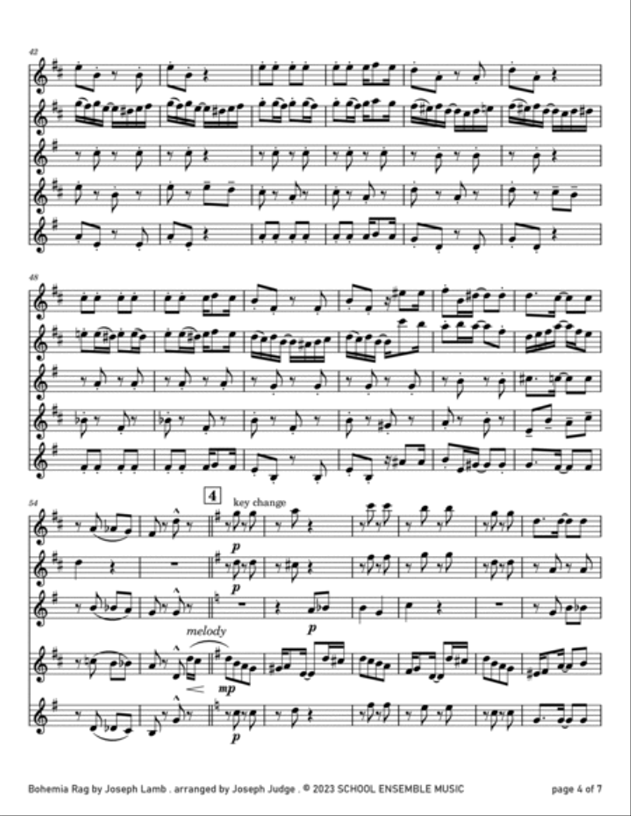 Bohemia Rag by Joseph Lamb for Saxophone Quartet in Schools image number null