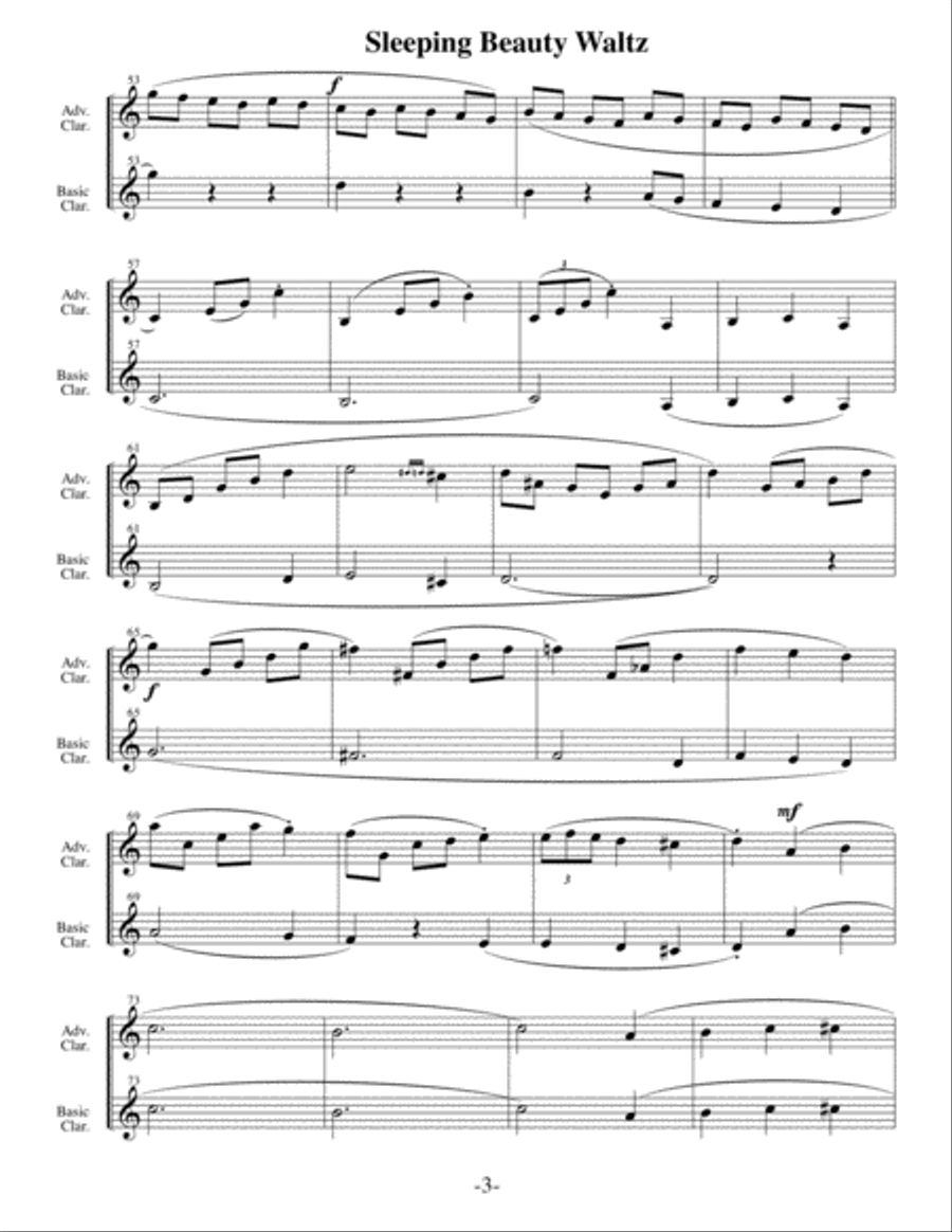 Sleeping Beauty Waltz (Arrangements Level 2+ thru 5 for CLARINET + Written Acc) Clarinet Solo scores gallery preview page 4