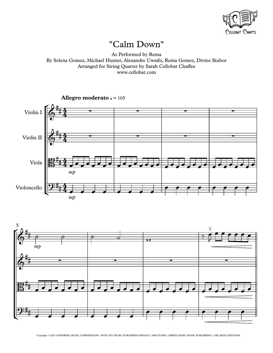 Calm Down String Quartet scores gallery preview page 1