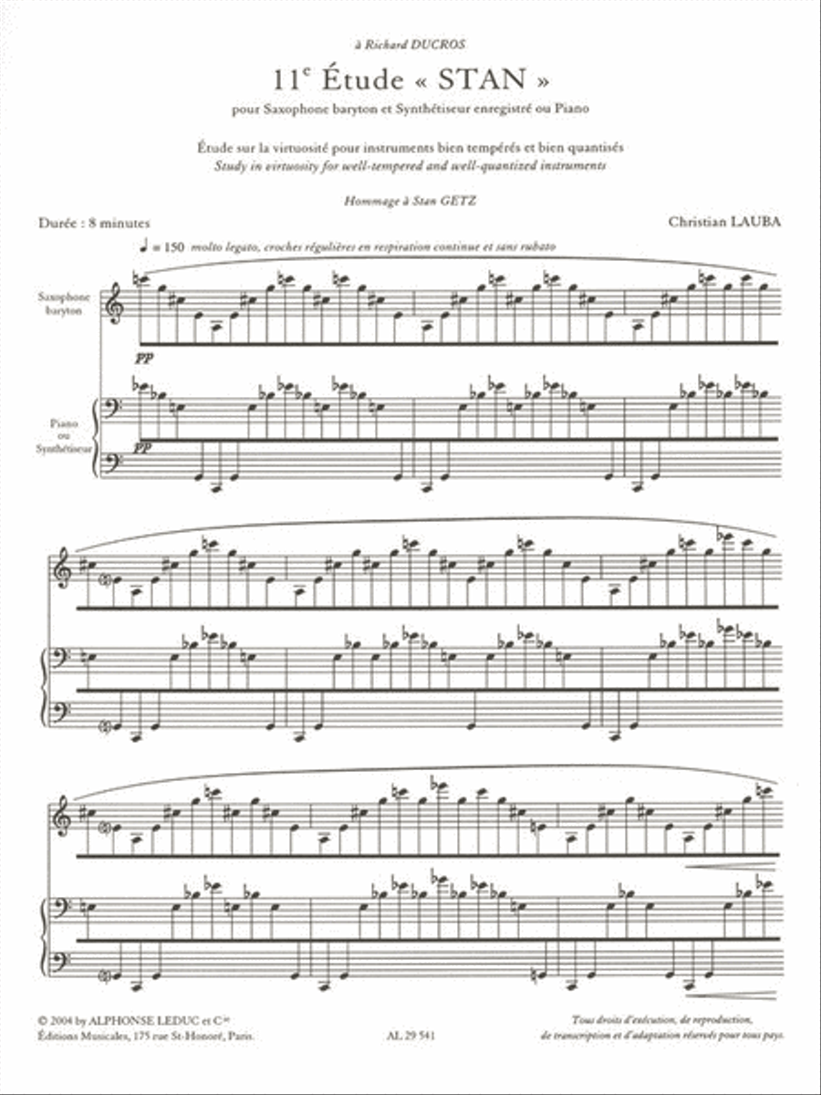 Study No. 11, Stan, For Baritone Saxophone And Prerecorded Synthe Baritone Saxophone scores gallery preview page 2