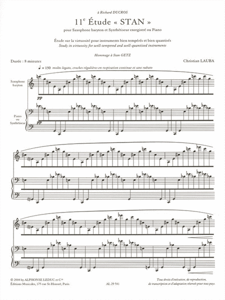 Study No. 11, Stan, For Baritone Saxophone And Prerecorded Synthe