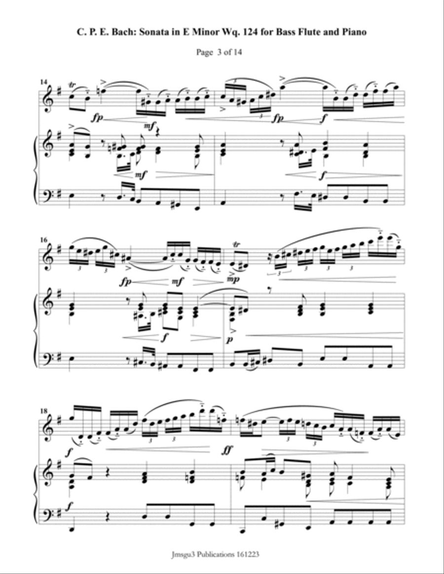 CPE BACH: Sonata in E Minor WQ124 for Bass Flute & Piano Flute Solo scores gallery preview page 3