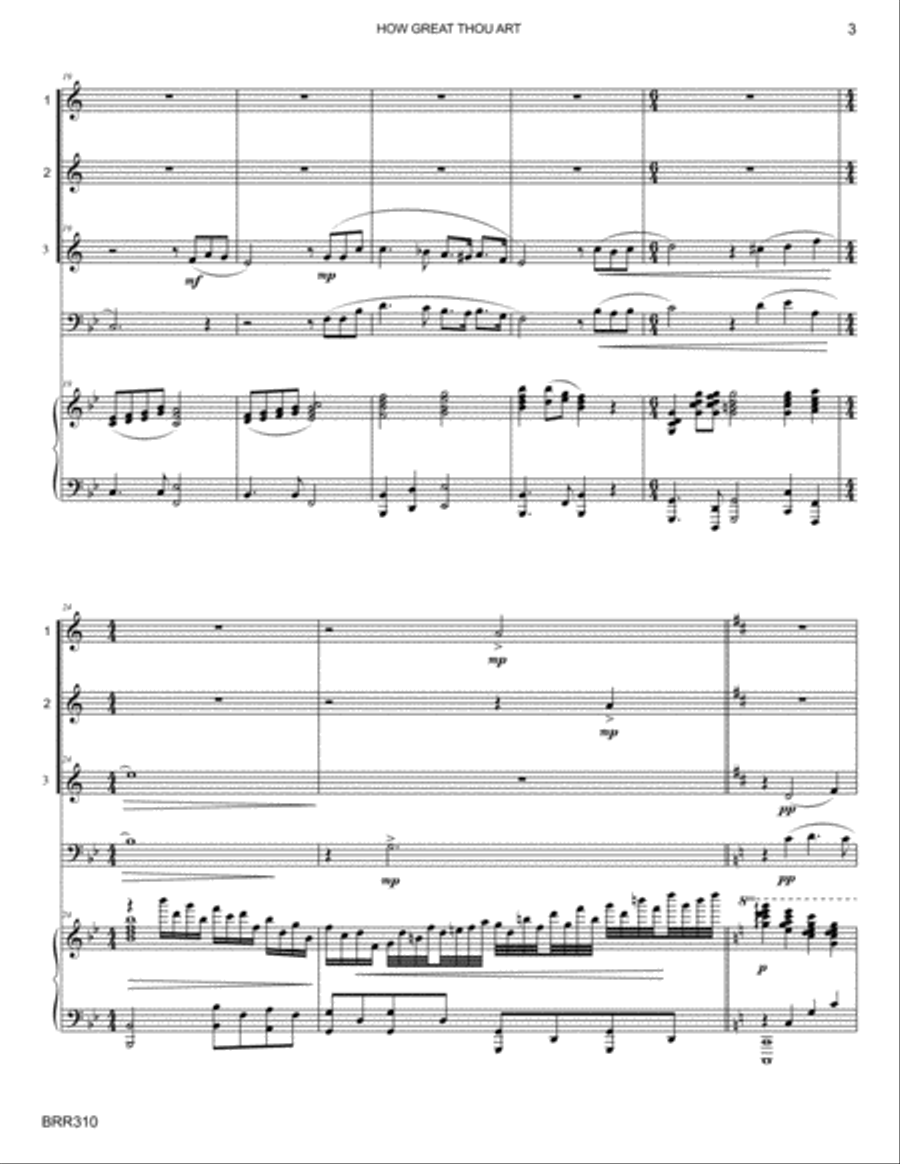 HOW GREAT THOU ART - BRASS QUARTET with Piano Accompaniment Brass Quartet scores gallery preview page 3