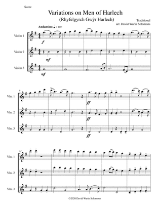Book cover for Variations on Men of Harlech (Rhyfelgyrch Gwŷr Harlech) for violin trio