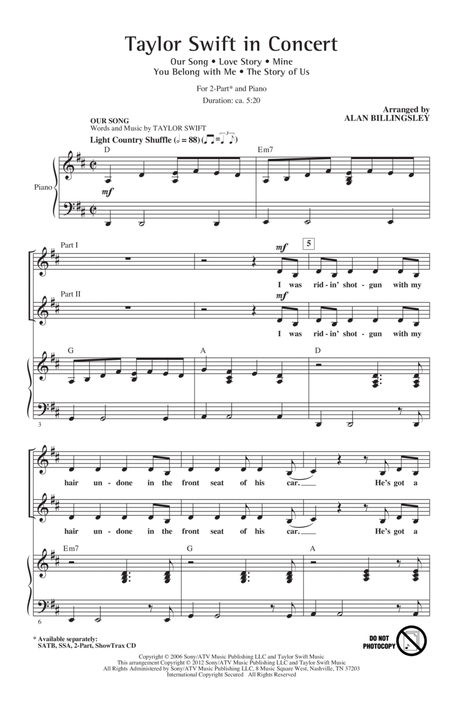 Taylor Swift In Concert (Medley) 2-Part scores gallery preview page 1