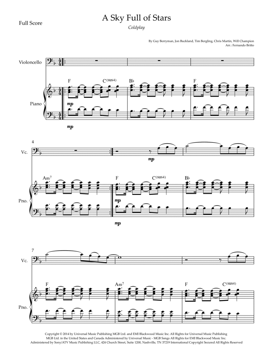 A Sky Full Of Stars A Sky Full Of Stars Piano scores gallery preview page 1