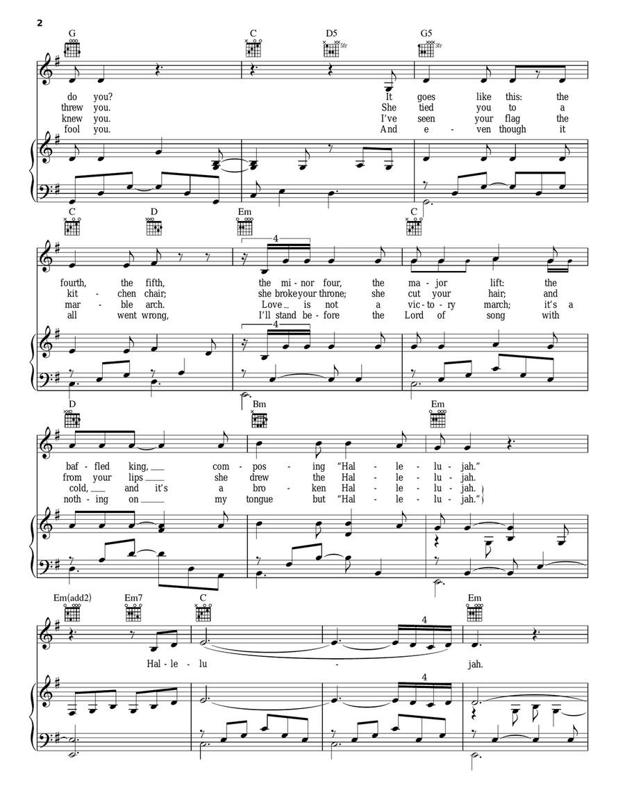 Hallelujah Piano, Vocal, Guitar scores gallery preview page 2