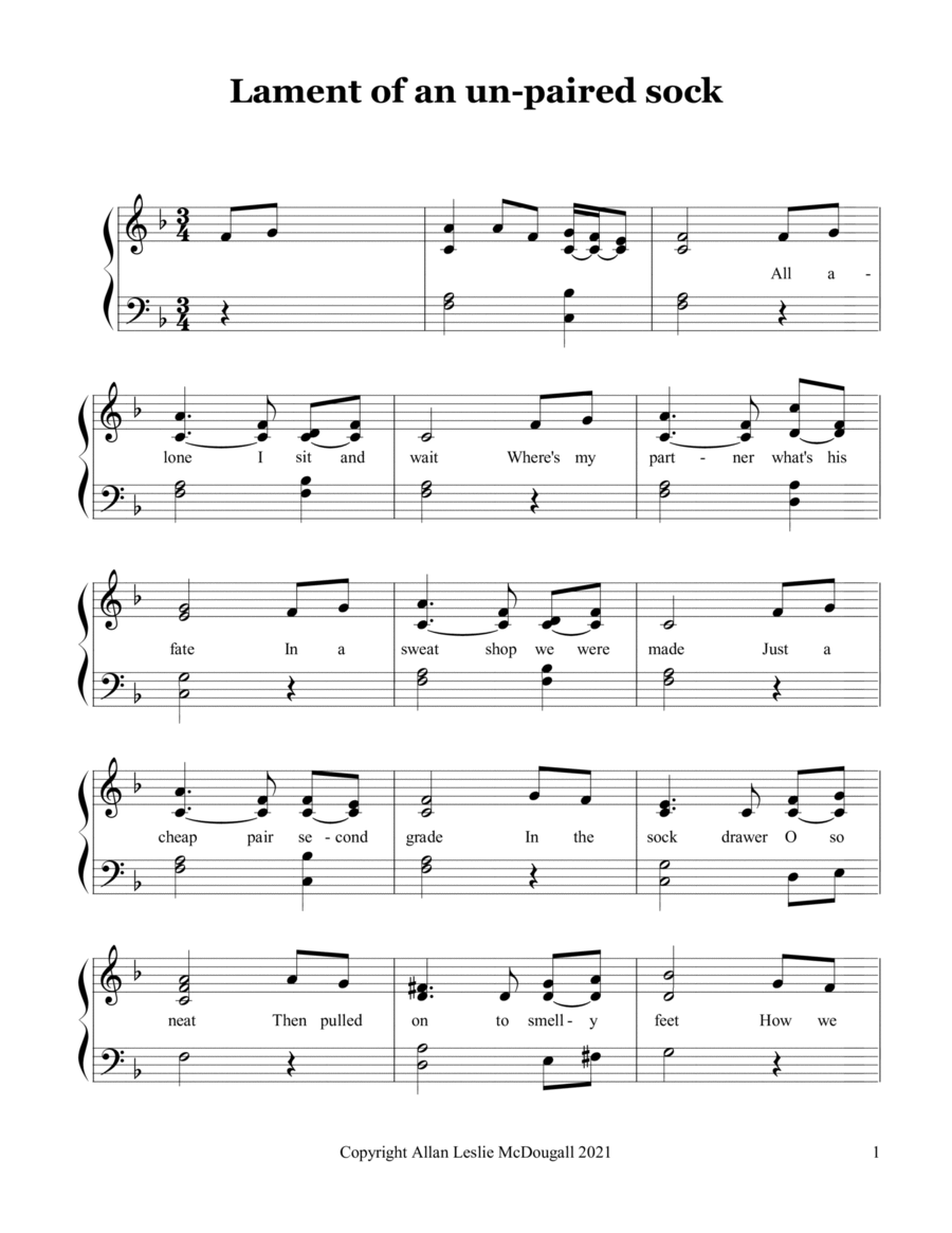 Lament of an un-paired sock Voice scores gallery preview page 1